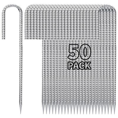 Besitu 12 inch Fence Stakes Heavy Duty 50-Pack J Hook Rebar Ground Stakes Anchor Galvanized Tent Stakes for Outdoor Decorations Inflatables Metal Stakes for Wire Fencing