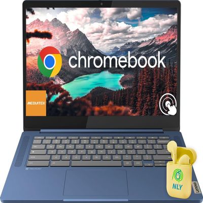 Lenovo 14 FHD Touchscreen IdeaPad Slim 3 Chromebook Laptop Computer for Business and Student, MediaTek Kompanio 520, Chrome OS, 4GB RAM, 64GB eMMC, NLY Earphones, Blue