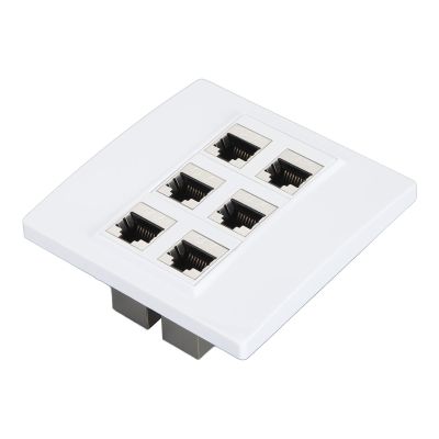 Ethernet Wall Plate 6 Port, Cat 6 Ethernet Wall Outlet Female to Female, Detachable Keystone Wall Coupler Jack Plate, Compatible with Cat5/5E/6/6A Ethernet Devices