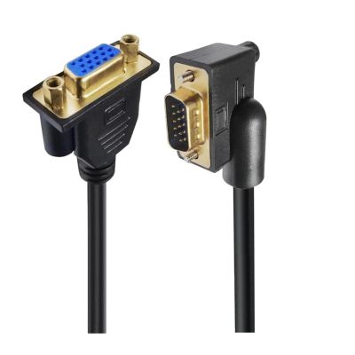 90 Degree Elbow 15Pin Male to Female Extension Cable Cord Right Angle HDB15 D-Sub Male Female Video Line Wire M F Cable(1M,2)