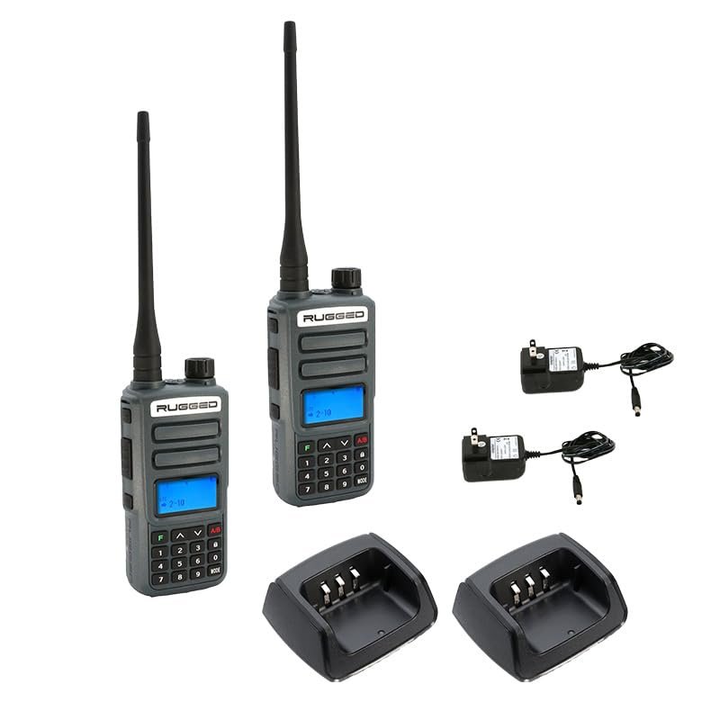 Rugged Radios 2 Pack GMR2 Plus GMRS Handheld Two Way Radio Grey 2 Watt Long Range Walkie Talkie for Hiking Off Roading Events Warehouse Communication
