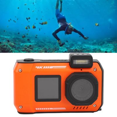 Diyeeni 4K Camera, 65MP 10x Zoom, 33FT Underwater Digital Camera with Dual Screen and SOS Flashlight, 2500mAh, Motion Filters, for Snorkeling, Diving (Orange)