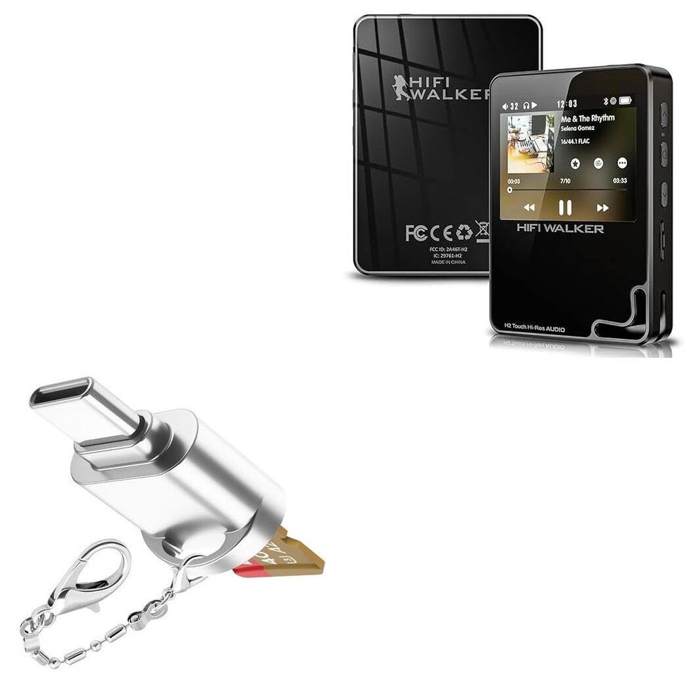 BoxWave Adapter Compatible with HiFi Walker H2 Touch - Micro SD Card miniReader, USB Type-C OTG Reader USB3.0 Adapter Keychain - Metallic Silver