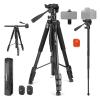 NEEWER Basic 74" Video Tripod Monopod, 3 Way Pan Tilt Head, Remote, Overhead Camera Mount, Horizontal Central Axis, Phone Holder Compatible with iPhone DSLR Telescope Projector, Max Load 17.6lb, TP05 view 1