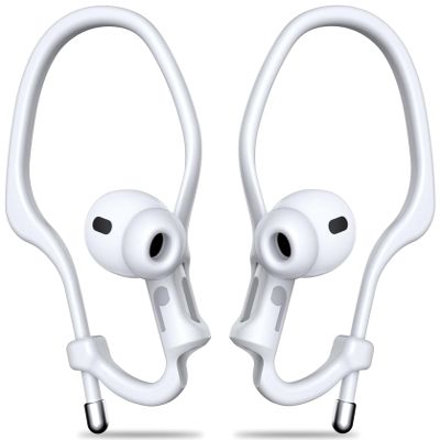 [2 Pairs] Haireca Ear Hooks for AirPods Pro 3 2 1 & AirPods 4 3 2 1, [Adjustable] Ergonomic Design Anti Slip, Comfortable Fit Silicone Clip for Running Sports [Added Velvet Storage Pouch]  White
