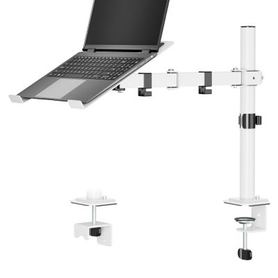 UPGRAVITY White Laptop Desk Mount with Vented Tray for Notebook up to 17 inch, Fully Adjustable Single Laptop Arm Stand Holds up to 17.6 lbs, Clamp on/Grommet Mounting