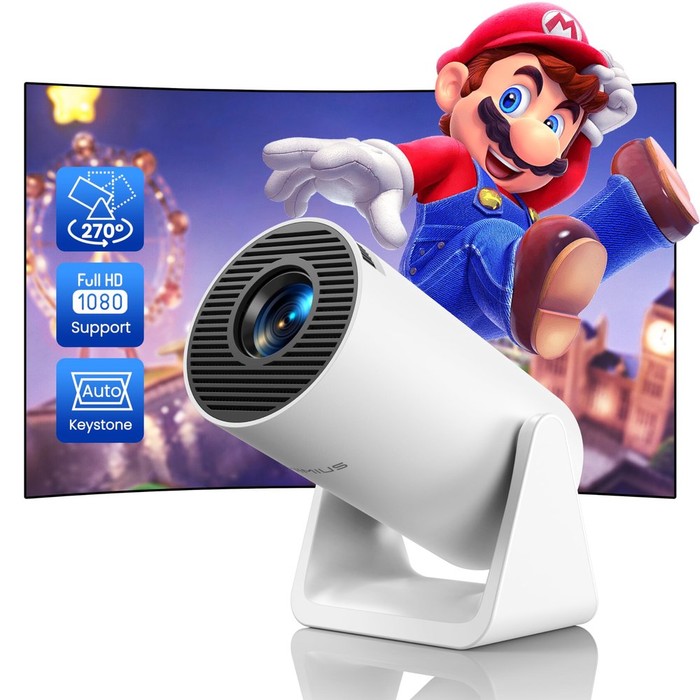 Mini projector with WiFi and Bluetooth, Outdoor Portable Movie Projector 1080P Support, Auto Keystone Home Projector, WiMiUS S27 Renewed (Renewed)