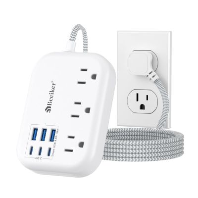 6 USB(3 USB C) Power Strip- Travel Power Strip with 6 USB Desktop Charging Station 24W/4.8A and 3 Outlets, 5Ft Flat Plug Braided Extension Cord, Non Surge Protector for Cruise Ship Travel Office Dorm