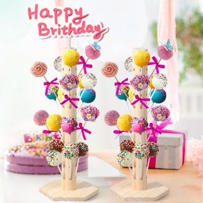 Abizarch 2pcs Cake Pop Display Stand, 60 Holes Wooden Lollipop Holder, Lollipop Tree Holder Decorative Stick Stand for Weddings Baby Shower Birthday Party Anniversaries Candy Decor