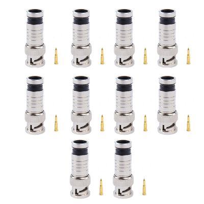 BNC Male Compression Coax Connectors for CCTV Camera RG6 Coax Cables, 10PCS
