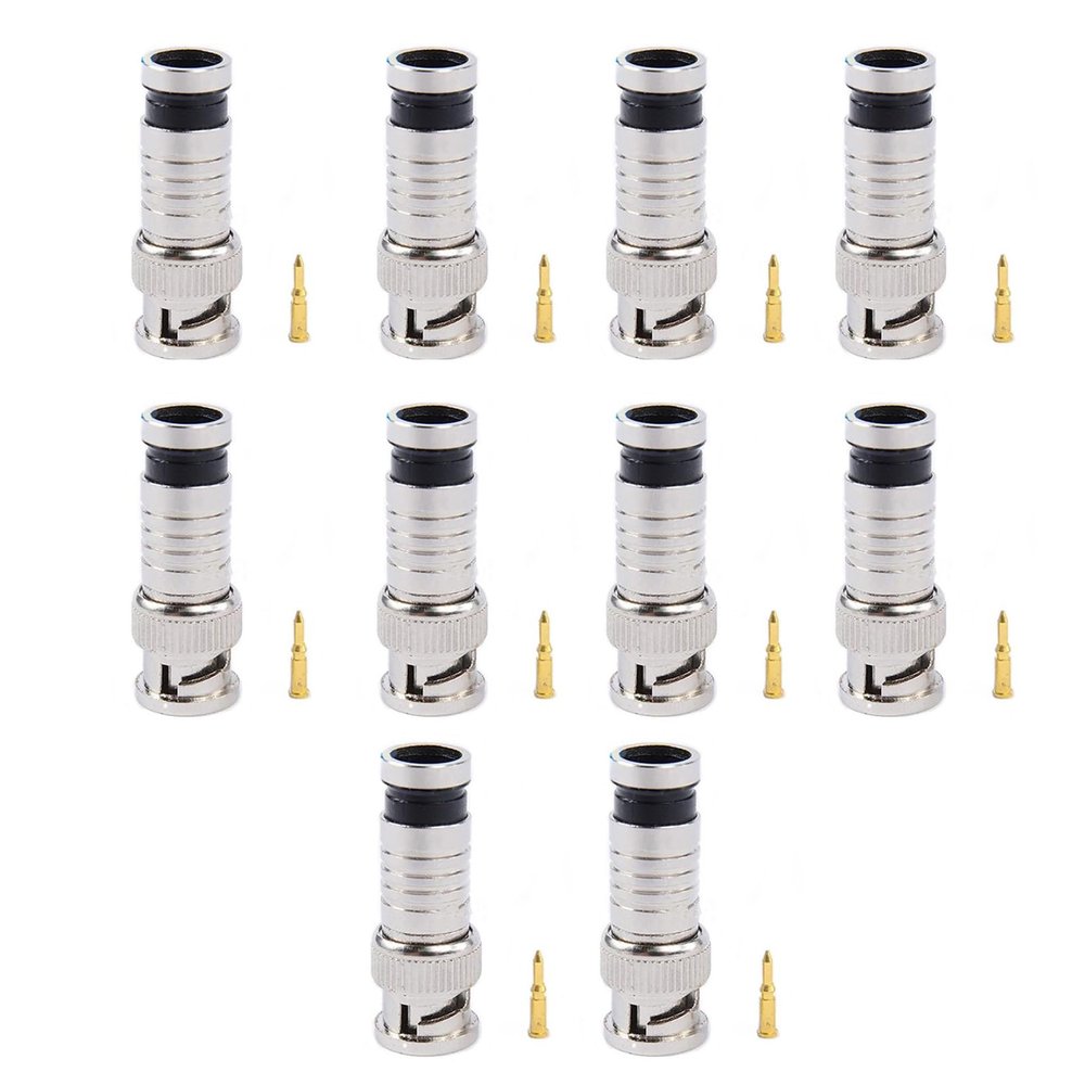 BNC Male Compression Coax Connectors for CCTV Camera RG6 Coax Cables, 10PCS