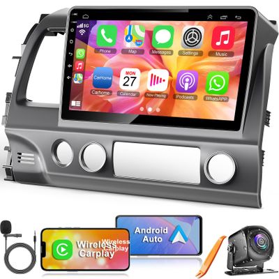 4G+64G Car Radio for Honda Civic 2006-2011 with Wireless Carpaly & Android Auto,10.1 Inch IPS Touch Screen Car Stereo with GPS Navigation/Bluetooth 5.2/FM/Backup Camera/WiFi/SWC/HiFi