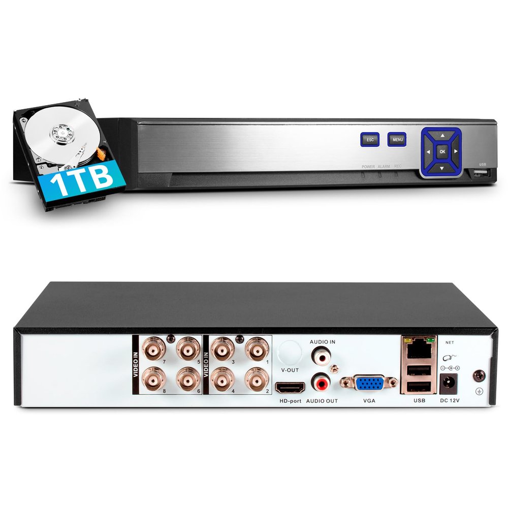 TOWODE 5MP 8Channel Security Camera DVR System H.265+ Surveillance DVR Recorder for up to 5MP AHD/TVI/CVI/CVBS/IP Cameras, Remote Access, Smart Playback(with 1TB Hard Drive)