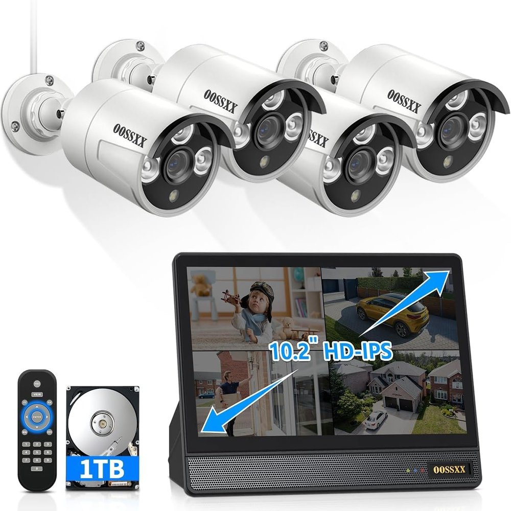 OOSSXX HD Monitor All-in-One 5.0 Megapixel PoE Outdoor Home Security Camera System Wired Outdoor Video Surveillance IP Cameras System