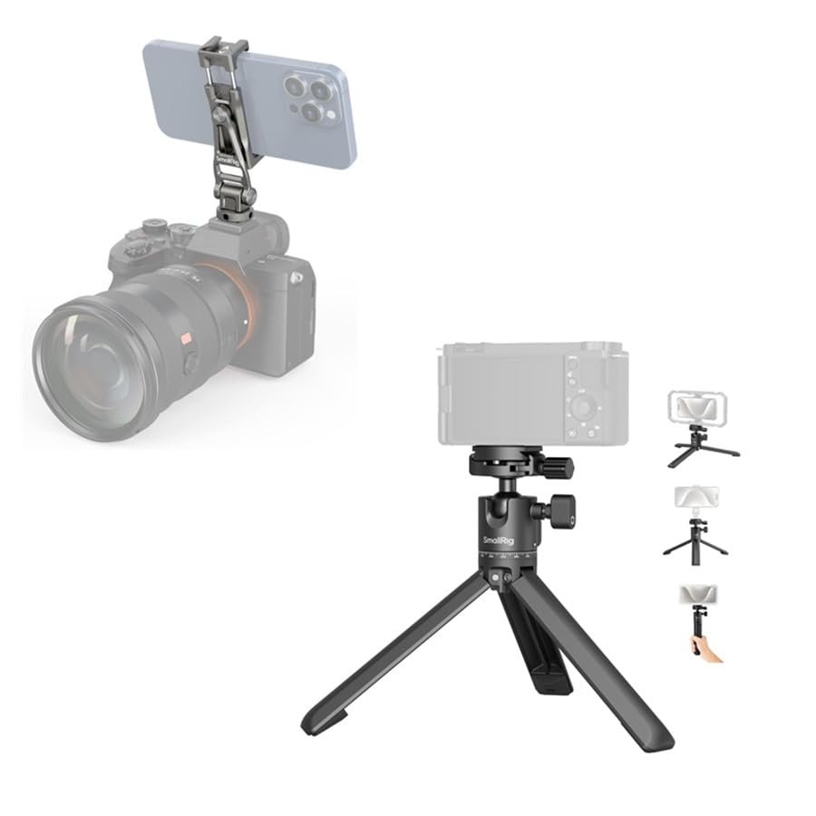 Bundle: SmallRig Multifunctional Universal Cell Phone Mount Adapter 3559+SmallRig Portable Mini Desktop Tripod 4630
