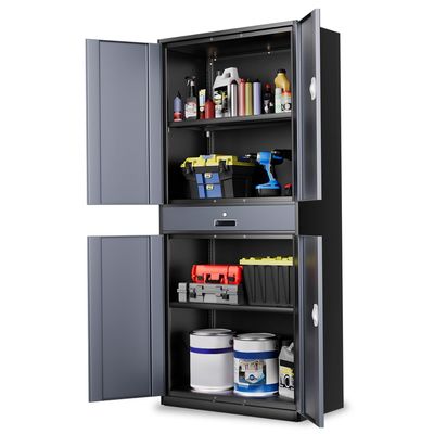 Auto Dynasty Metal Storage Cabinet, 71" Steel Tool Cabinet with 1 Drawer and 2 Adjustable Shelves, Lockable Cabinets with Doors for Garage Office Home, Gray/Black