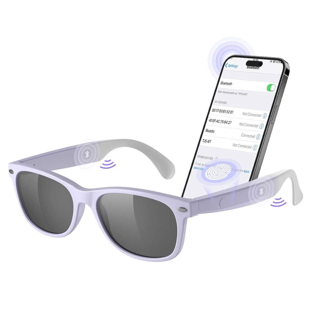 Smart Bluetooth Sunglasses, XO Smart Bluetooth Audio Glasses for Women Men,Athletic/Outdoor UV Protection Riding, Driving,Fishing, Running (Purple)