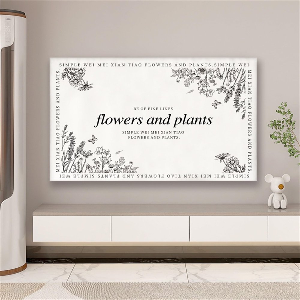 Simple Art Painting TV Cover, Elastic Edge Mounted Stretch TV Dust Cover, TV Cover for Living Room Bedroom Decoration(76-85 inch,Flower C)