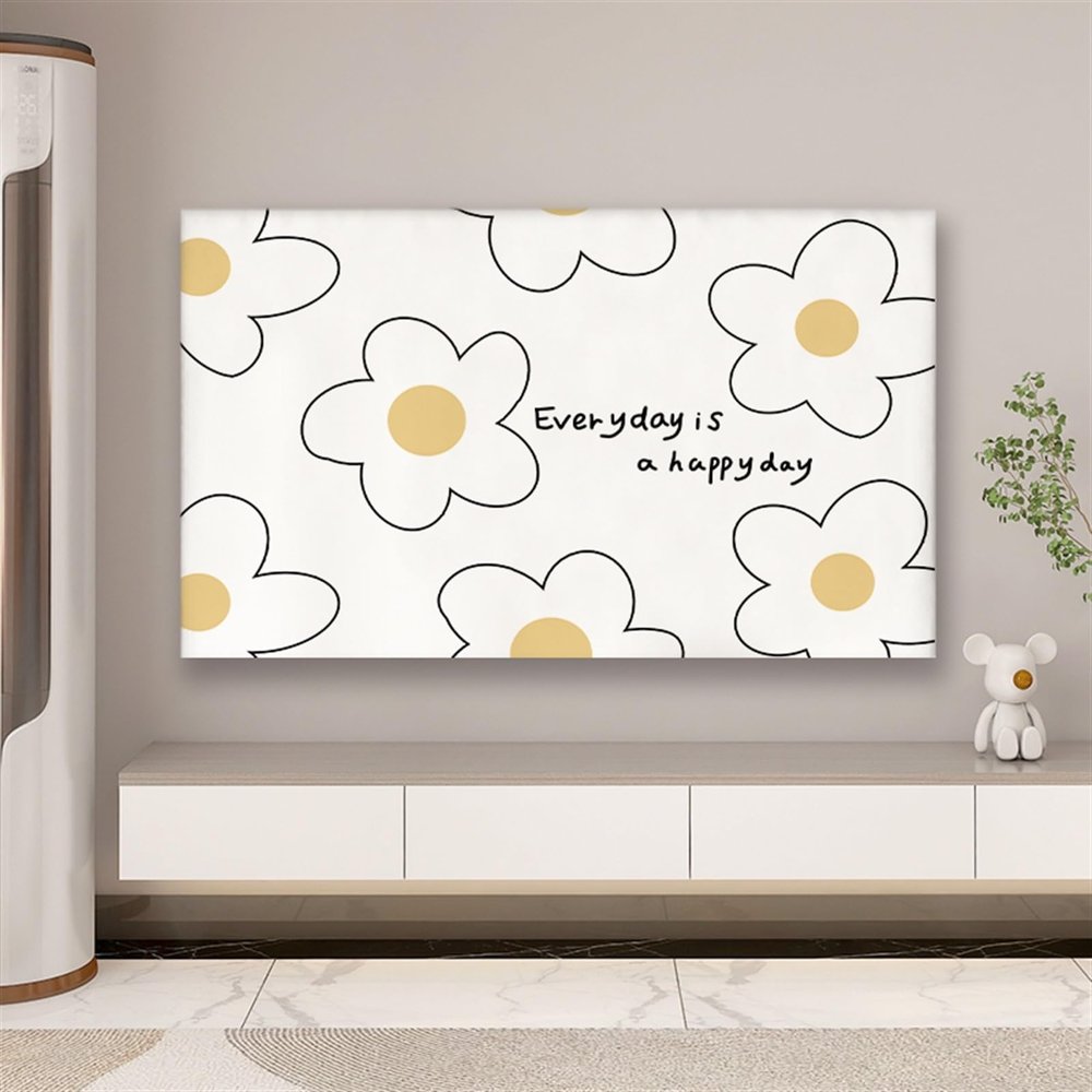 Simple Art Painting TV Cover, Elastic Edge Mounted Stretch TV Dust Cover, TV Cover for Living Room Bedroom Decoration(40-45 inch,Flower A)
