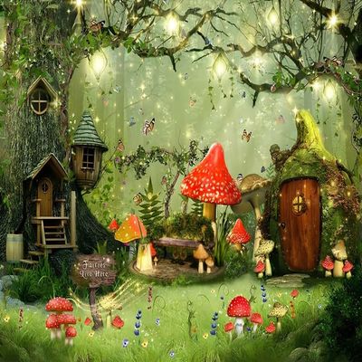 15x8ft Spring Backdrop Mushroom Fantasy Fairy Tale Garden Photography Background Enchanted Wonderland Photo Background for Children Kid's Birthday Party Portrait Photo Shot Backdrops