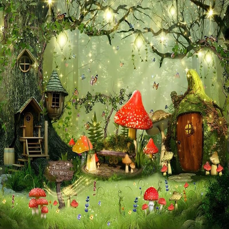 15x8ft Spring Backdrop Mushroom Fantasy Fairy Tale Garden Photography Background Enchanted Wonderland Photo Background for Children Kid's Birthday Party Portrait Photo Shot Backdrops