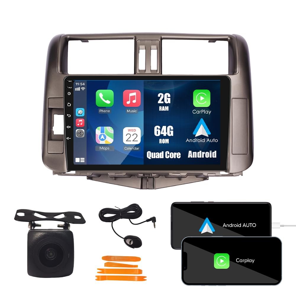 [2G 64G] Android Car Stereo FM Radio Carplay Android Auto 9" Touchscreen Headunit Media Player with Backup Camera for Toyota Land Cruiser/Prado 2010 2011 2012 2013