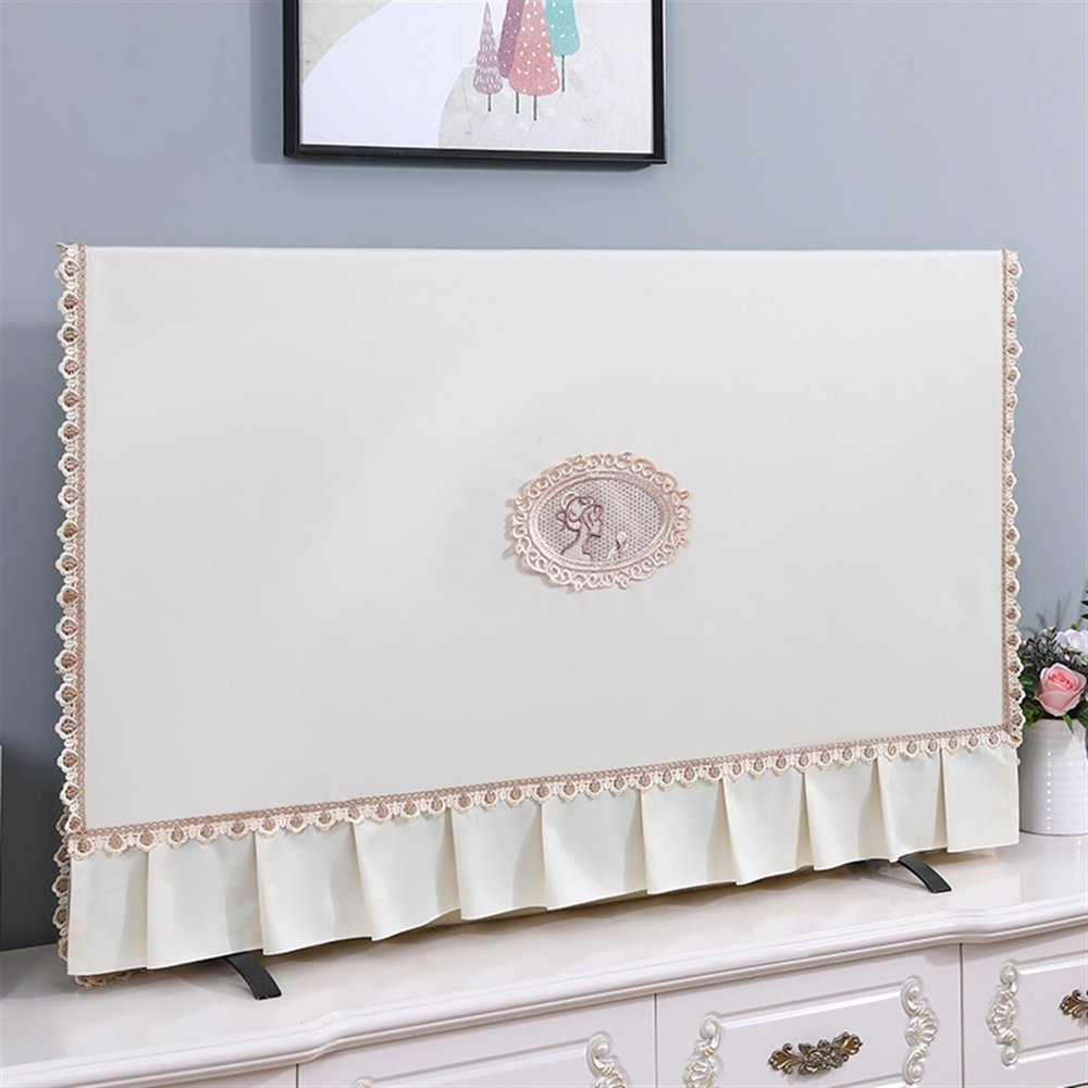 LUNCHS Retro Decorative TV Cover, Lace Hanging TV Dust Cover, Indoor TV Decorative TV Cover(White,70 inch)