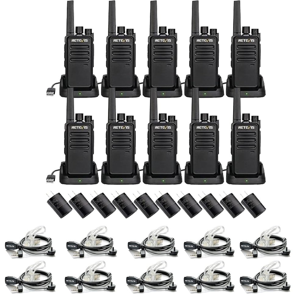 Retevis RT68 Two Way Radio(10 Pack) with Walkie Talkies Earpiece(10 Pack), Compact, Rugged, Heavy Duty 2 Way Radios Rechargeable with USB Charging Base