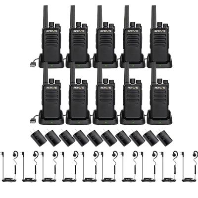 Retevis RT68 Two Way Radio(10 Pack) with Swivel Walkie Talkie Headset(10 Pack), Compact, Rugged, Heavy Duty 2 Way Radios Rechargeable with USB Charging Base