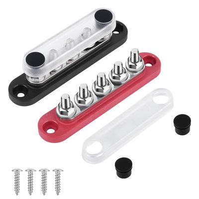 Ozikutech 12v Bus Bar Power Distribution Block, 150A Busbars with 5 x 1/4" Studs for Marine Car Audio Solar System