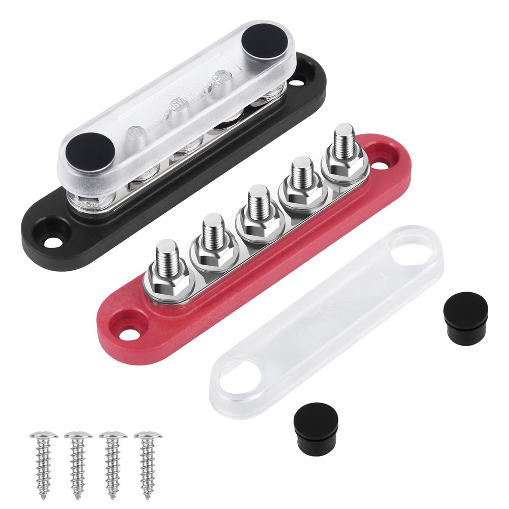 Ozikutech 12v Bus Bar Power Distribution Block, 150A Busbars with 5 x 1/4" Studs for Marine Car Audio Solar System