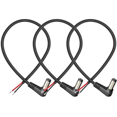 EAHOSUCC 3PCS 0.3M/1FT 18AWG 90 Degree Right Angle DC Power 5.5mm x 2.1mm Barrel Male Plug Connector to Pigtail Cable 7A for Repair and Replacement Surveillance Camera