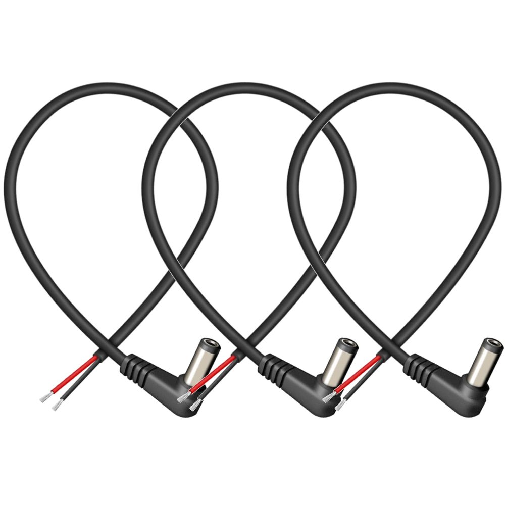 EAHOSUCC 3PCS 0.3M/1FT 18AWG 90 Degree Right Angle DC Power 5.5mm x 2.1mm Barrel Male Plug Connector to Pigtail Cable 7A for Repair and Replacement Surveillance Camera