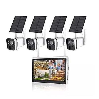 ELLOIN 4CH 4MP WiFi Solar Power Surveillance Camera NVR Kit with LCD Monitor NVR, Wireless Weatherproof Security Camera System with 2-Way Audio, Color Night Vision, Motion Detection