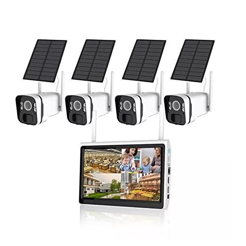ELLOIN 4CH 4MP WiFi Solar Power Surveillance Camera NVR Kit with LCD Monitor NVR, Wireless Weatherproof Security Camera System with 2-Way Audio, Color Night Vision, Motion Detection