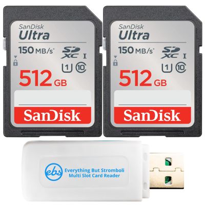 SanDisk 2-Pack Ultra 512GB Memory Card (SDSDUNC-512G-GN6IN) Bundle with (1) Everything But Stromboli MicroSDXC & SD Card Reader