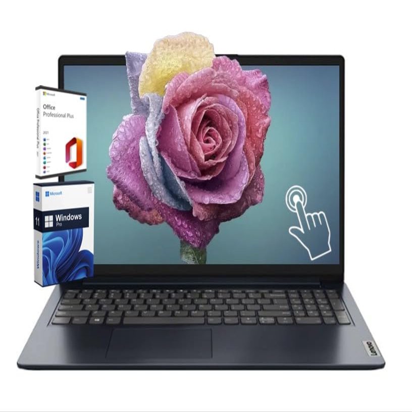 Lenovo Ideapad1 15.6" FHD Touchscreen Business & Student Laptop, Free Lifetime Office 2021,Ryzen 5 7520U,8GB RAM,256GB SSD, Windows 11 Pro,USB Type-C, Abyss Blue