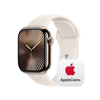 Apple Watch Series 10 [GPS + Cellular 42mm] with Gold Titanium Case with Starlight Sport Band - S/M. Fitness Tracker, ECG App, Always-On Retina Display, Water Resistant with AppleCare+ (2 Years)