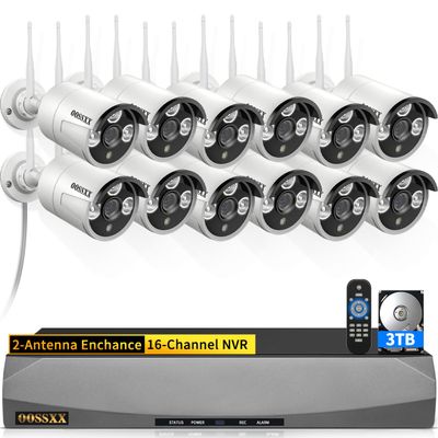(2-Antennas for Wi-Fi Enhanced) Outdoor Wireless Security Camera System Video Surveillance Cameras DVR Recorder System