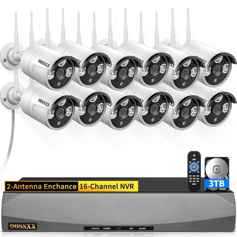 (2-Antennas for Wi-Fi Enhanced) Outdoor Wireless Security Camera System Video Surveillance Cameras DVR Recorder System