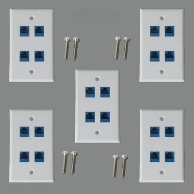 5 pieces Cat 6 Ethernet wall panel with 6 ports, Ethernet wall panel female female detachable compatible with Cat7/6/6e/5/5e Ethernet (1 wall panel and 4 port)