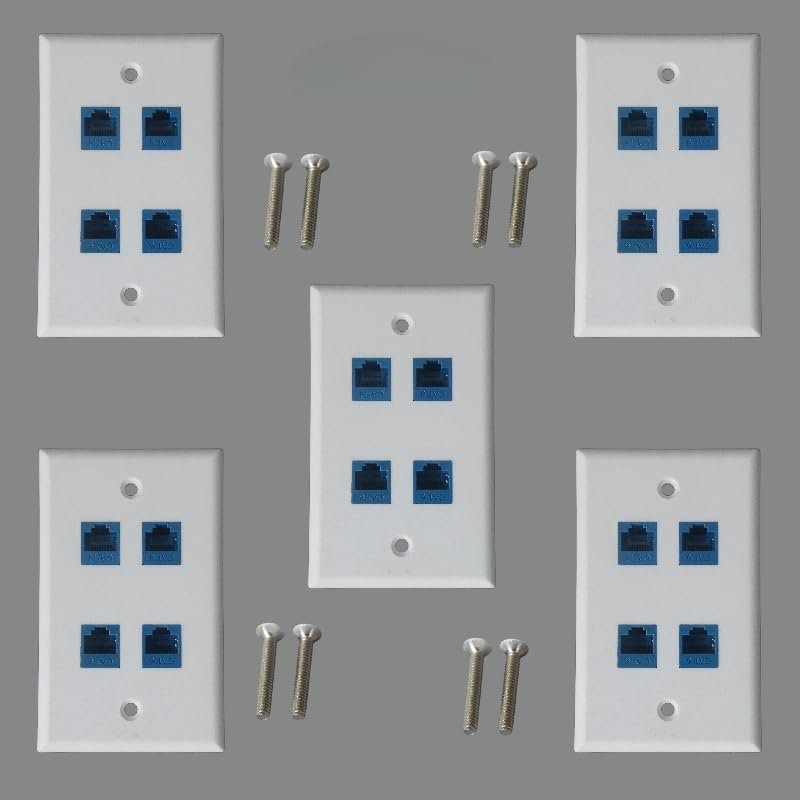 5 pieces Cat 6 Ethernet wall panel with 6 ports, Ethernet wall panel female female detachable compatible with Cat7/6/6e/5/5e Ethernet (1 wall panel and 4 port)