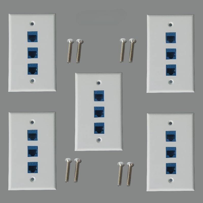 5 pieces Cat 6 Ethernet wall panel with 6 ports, Ethernet wall panel female female detachable compatible with Cat7/6/6e/5/5e Ethernet (1 wall panel and 3 port)