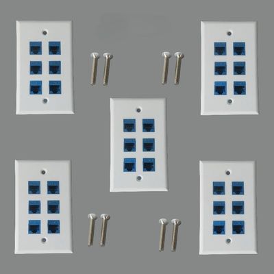 5 pieces Cat 6 Ethernet wall panel with 6 ports, Ethernet wall panel female female detachable compatible with Cat7/6/6e/5/5e Ethernet (1 wall panel and 6 port)