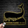 Custom Sperm Whale Cachalot Metal Wall Art With LED Light, Personalized Name Sign Decoration For Room, Whale Lover Wall Metal LED Deco Gift (Design 10) view 1