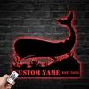 Custom Sperm Whale Cachalot Metal Wall Art With LED Light, Personalized Name Sign Decoration For Room, Whale Lover Wall Metal LED Deco Gift (Design 10) view 2