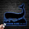 Custom Sperm Whale Cachalot Metal Wall Art With LED Light, Personalized Name Sign Decoration For Room, Whale Lover Wall Metal LED Deco Gift (Design 10) view 3