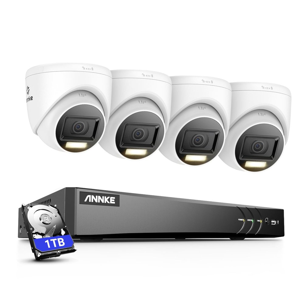 ANNKE 4K Security Camera System, 8CH 8MP AI DVR with Human & Vehicle Detection, 1TB HDD and 4 x 4K IP67 Turret Home & Surveillance Cameras, Work with Alexa, Easy Remote View, Smart Color Night Vision