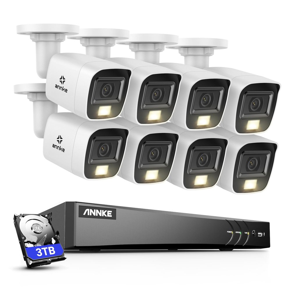 ANNKE 4K Security Camera System, 8CH 8MP AI DVR with Human & Vehicle Detection, 3TB HDD and 8 x 4K IP67 Bullet Home & Surveillance Cameras, Work with Alexa, Easy Remote View, Smart Color Night Vision