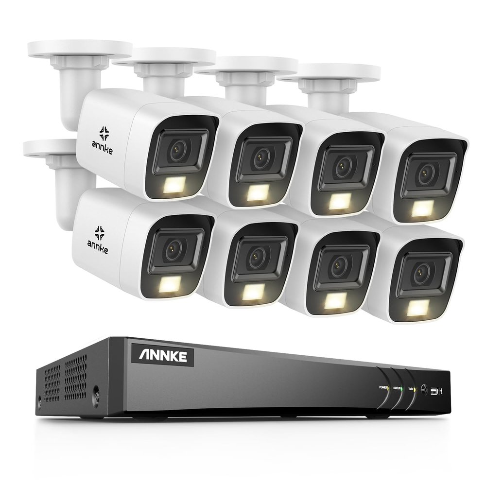 ANNKE 4K Security Camera System, 8CH 8MP AI DVR with Human & Vehicle Detection, NO HDD and 8 x 4K IP67 Bullet Home & Surveillance Cameras, Work with Alexa, Easy Remote View, Smart Color Night Vision